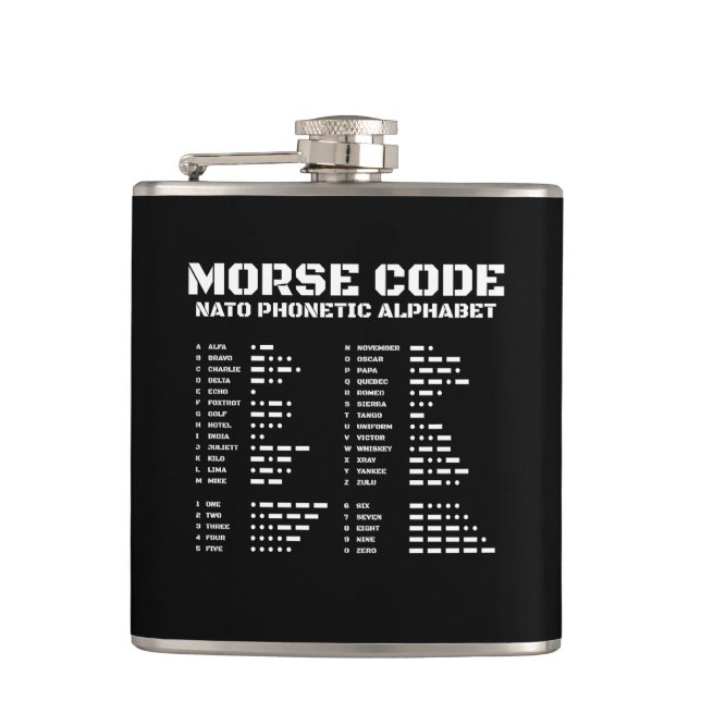 Encrypted Messages NATO Morse Code Black & White Flask (Front)