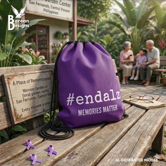 End Alz Alzheimers Awareness  Drawstring Bag (Simple text-only #EndAlz Alzheimer's Awareness drawstring bag with customizable text.)