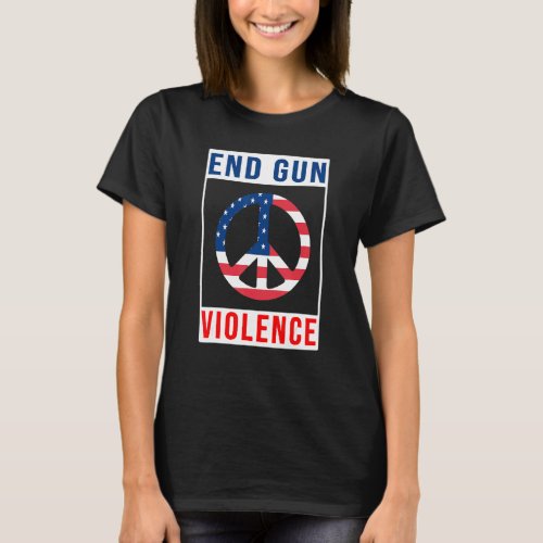 End Gun Violence Awareness Usa Flag Peace Sign T_Shirt
