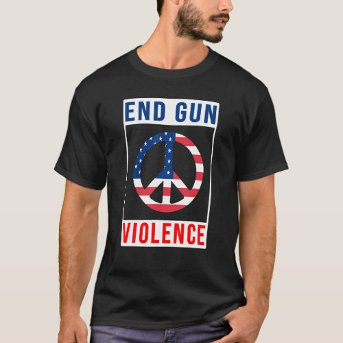 End Gun Violence Awareness Usa Flag Peace Sign T_Shirt