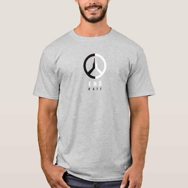 End Hate - Black and White Hands Peace Sign T-Shirt (Front)