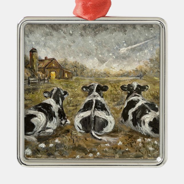 End of Day - Cows Whimsical Farmhouse Home  Metal Ornament (Front)