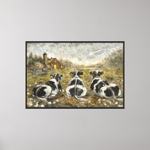 End of Day Cows Whimsical Farmhouse Vintage Cow  Canvas Print