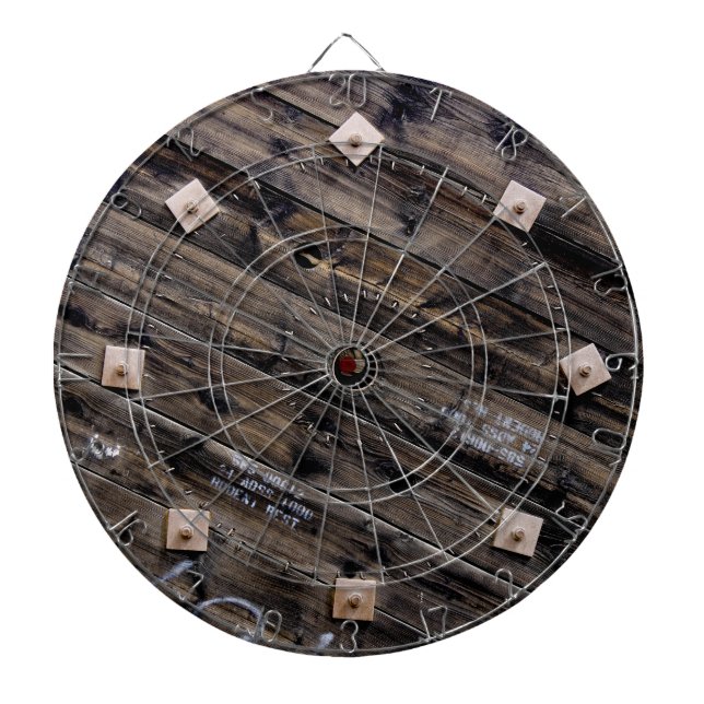 End of Industrial Wire Spool Dartboard With Darts (Front)
