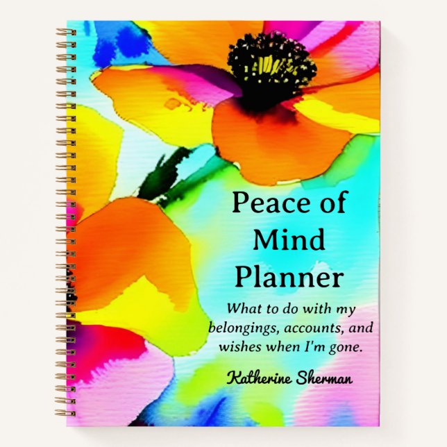 End of Life Peace of Mind Planner Estate Planning Notebook (Front)