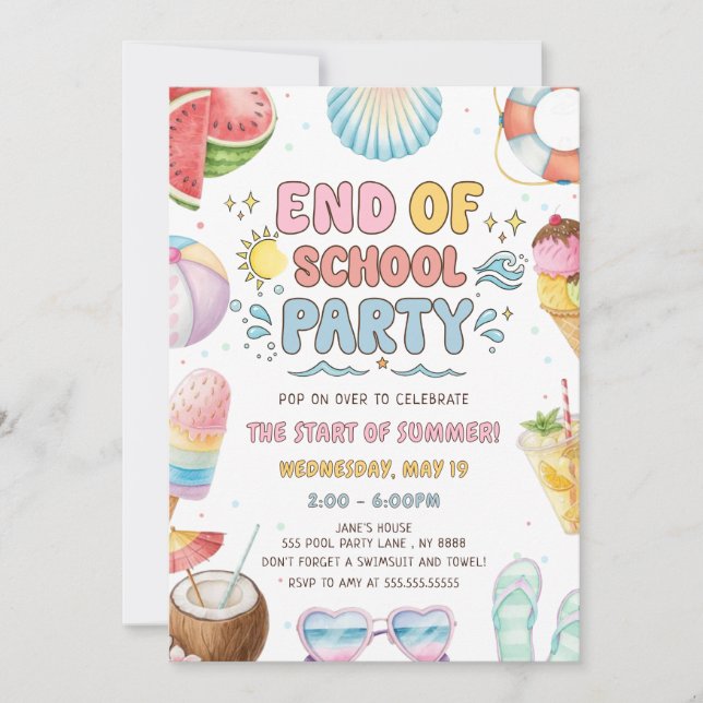 End of School And Start Of Summer Party Invitation (Front)