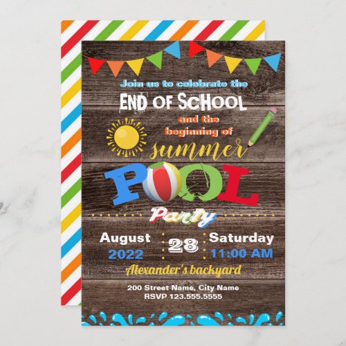 End of School Beginning of Summer Pool Party Invitation
