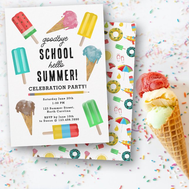End of School Goodbye Hello Ice Cream Summer Party Invitation (End of School Goodbye Hello Ice Cream Summer Party Invitation)