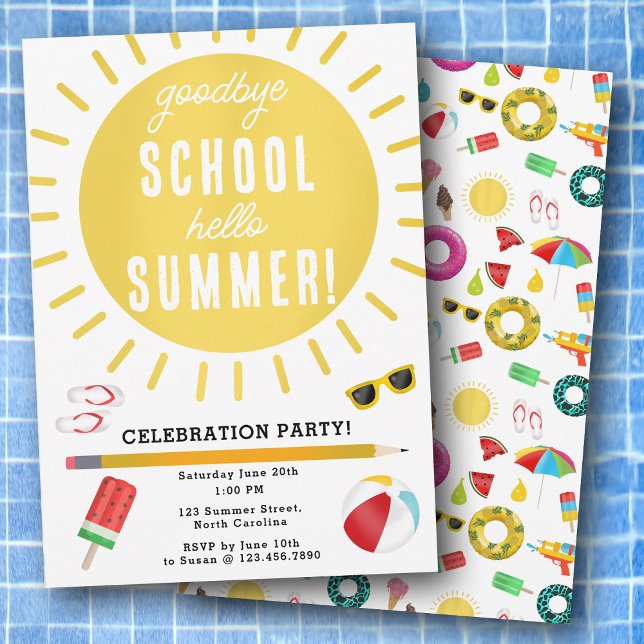 End of School Goodbye Hello Summer Kids Party Invitation (End of School Goodbye Hello Summer Kids Party Invitation)