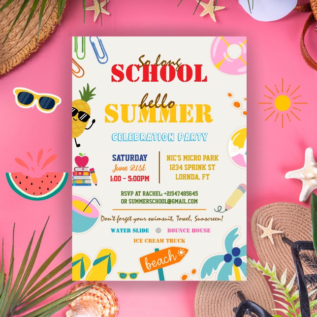 End of School Party, Hello Summer Boho  Invitation (Creator Uploaded)