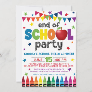 End of School Party Invitation, Summer Graduation  Invitation