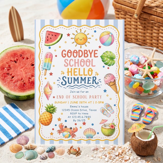 End Of School Party Stripe Invitation (Creator Uploaded)