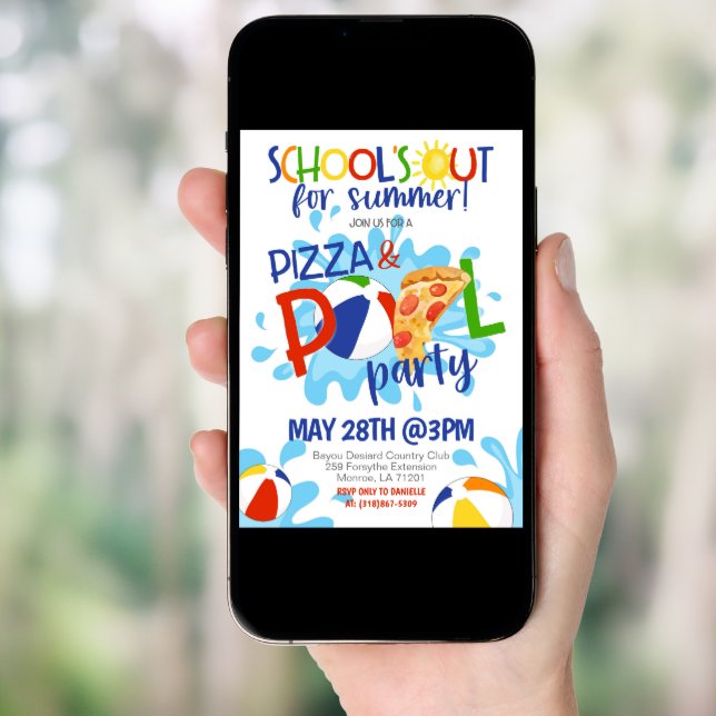 End of School Pizza & Pool Party Invitation (Front Digital)
