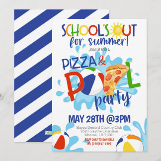 End of School Pizza & Pool Party Invitation