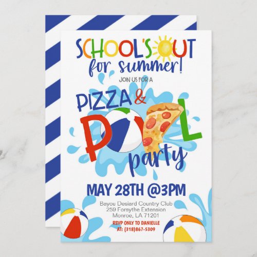 End of School Pizza  Pool Party Invitation