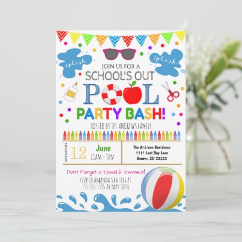 End of School Pool Party Invitation