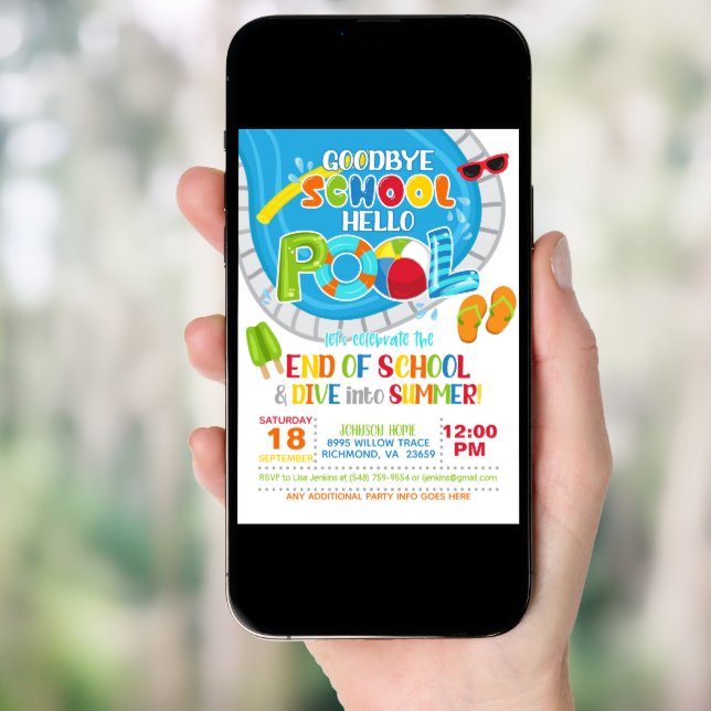 End of School Pool Party Invitation - Boy (Front Digital)
