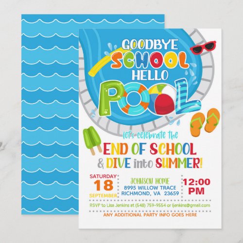 End of School Pool Party Invitation - Boy