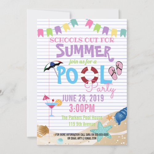 end of school pool summer class party fundraiser invitation