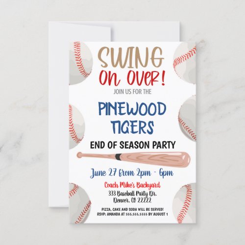 End of Season Baseball Party Invitation