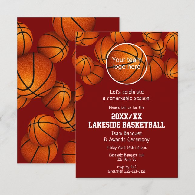 end of season basketball season banquet ANY color  Invitation (Front/Back)