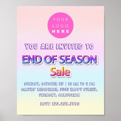 End of Season Sale Pink Stripes Logo Poster