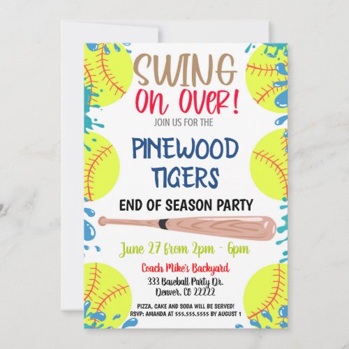 End of Season Softball Party Invitation