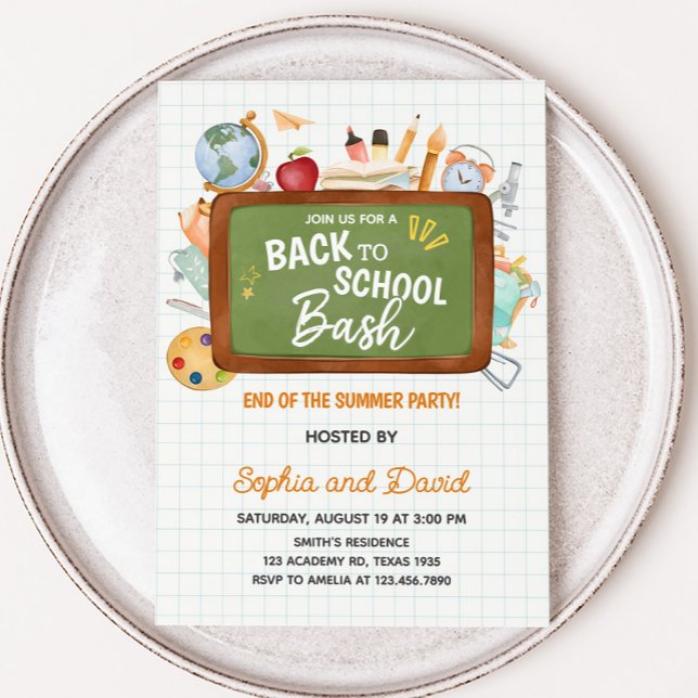 End of Summer Back to School Bash Party Invitation (Back to School Bash Party Invitation)
