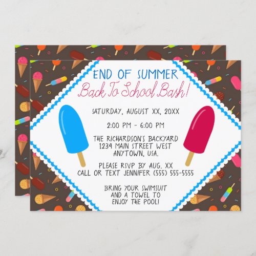 End of Summer Ice Pop and Ice Cream Pattern Party Invitation