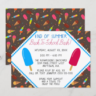 End of Summer Ice Pop and Ice Cream Pattern Party Invitation