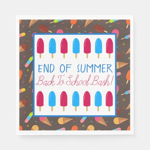 End of Summer Ice Pop and Ice Cream Pattern Party Napkins
