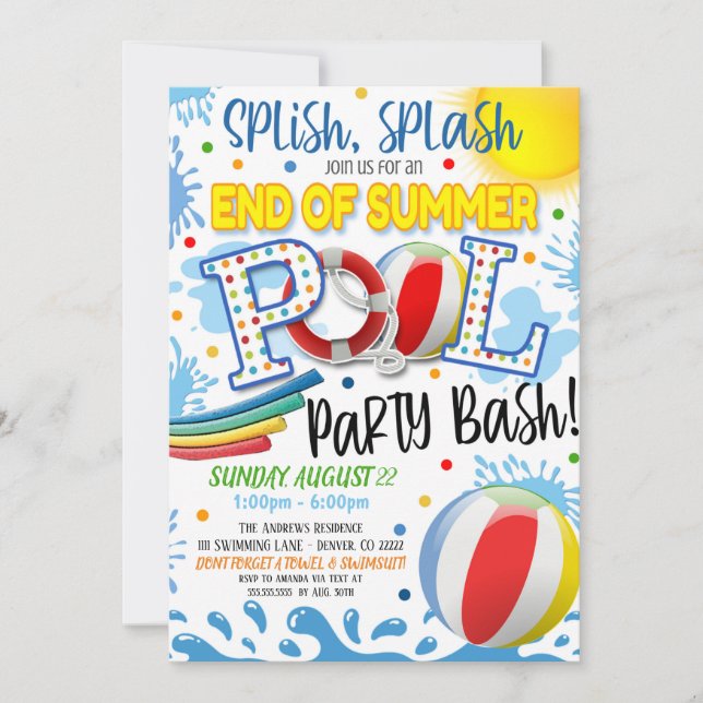 End of Summer Pool Party Invitation (Front)