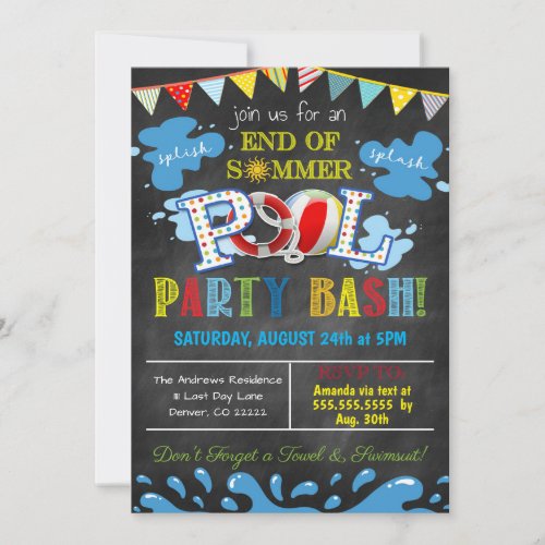 End of Summer Pool Party Invitation