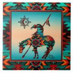 End Of The Trail CERAMIC TILE<br><div class="desc">Brighten Your Home with this Unique "One of a Kind" End Of The Trail Ceramic Tile! It Features a Native American End Of The Trail Indian and Horse and Sun on a Turquoise and Orange Sunset Background... Surrounded by a Southwest Border in Turquoise, Orange & Black! This is an Original...</div>