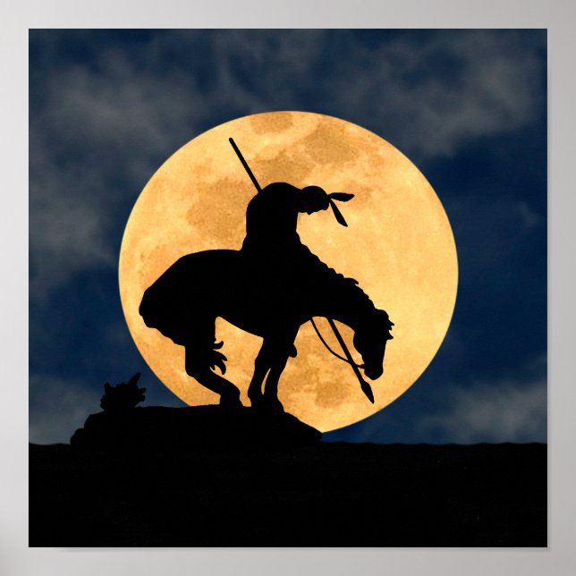 End of the Trail Silhouette With Full Moon Poster (Front)