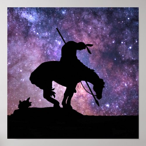 End of the Trail Silhouette With Milky Way Stars Poster