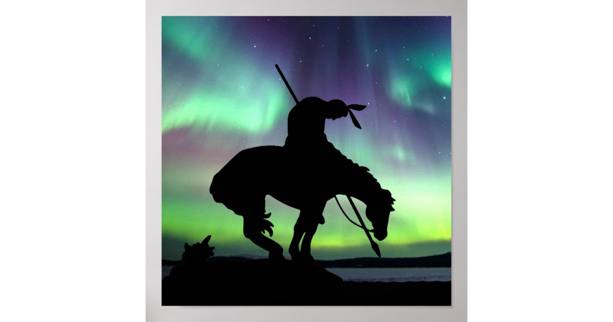 End Of The Trail Silhouette With Northern Lights Poster Zazzle Com