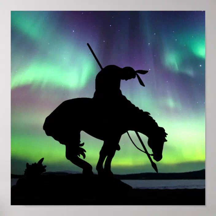 End Of The Trail Silhouette With Northern Lights Poster Zazzle Com