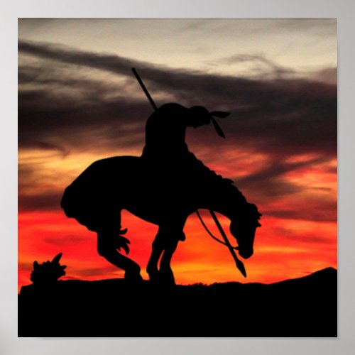 End of the Trail Silhouette With Sunset Poster