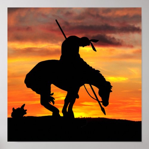 End of the Trail Silhouette With Sunset Poster