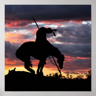 End of the Trail Silhouette With Sunset Poster