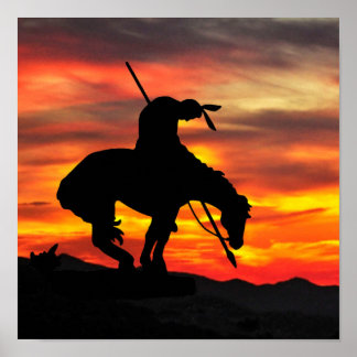 End of the Trail Silhouette With Sunset Poster