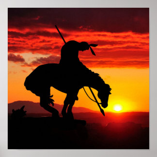 End of the Trail Silhouette With Sunset Poster