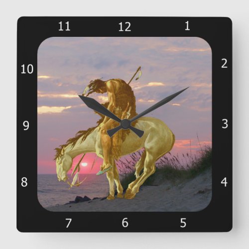 END OF THE TRAIL SQUARE WALL CLOCK