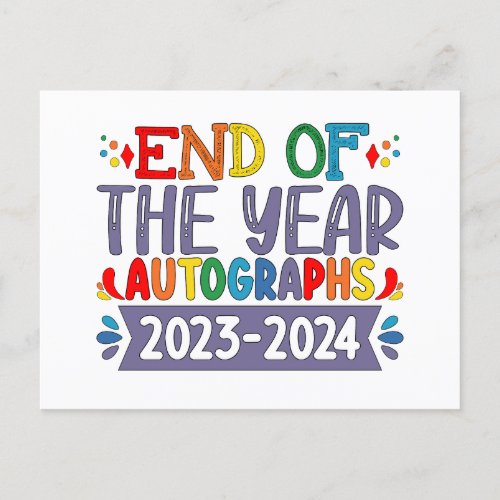 End Of The Year Autographs 2024 Last Day Of School Postcard