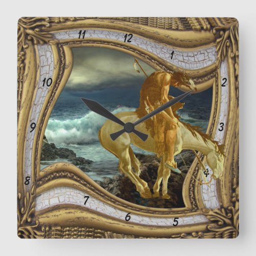 END OF TRAIL HORSE HEAD OUT OF FRAME  SQUARE WALL CLOCK