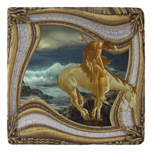 END OF TRAIL HORSE HEAD OUT OF FRAME  SQUARE WALL  TRIVET (Front)