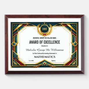 End of Year certificate editable college varsity Award Plaque