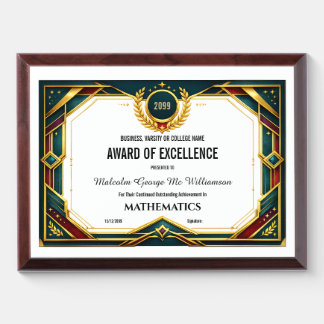 End of Year certificate editable college varsity Award Plaque