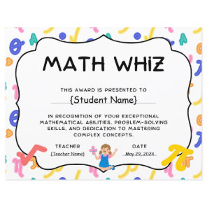 End Of Year Math Whiz Student Recognition Award